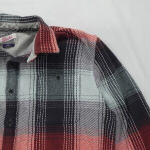 Johnnie O Shacket Mens Large Red Plaid Stoked Flannel Shirt Jacket Pockets